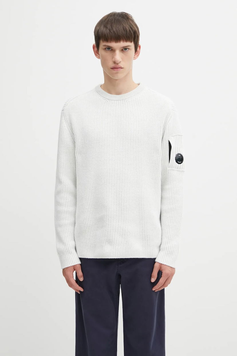 Villapaita C.P. Company Ribbed Wool Blend Crew Neck Sweater Valkoinen | 19CMKN307A006170A