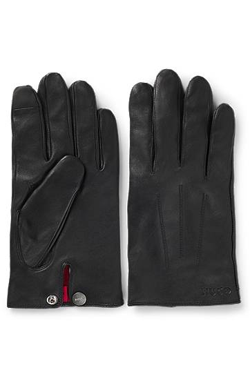 Käsineet BOSS Leather Gloves with Press Stud Musta | 50526909