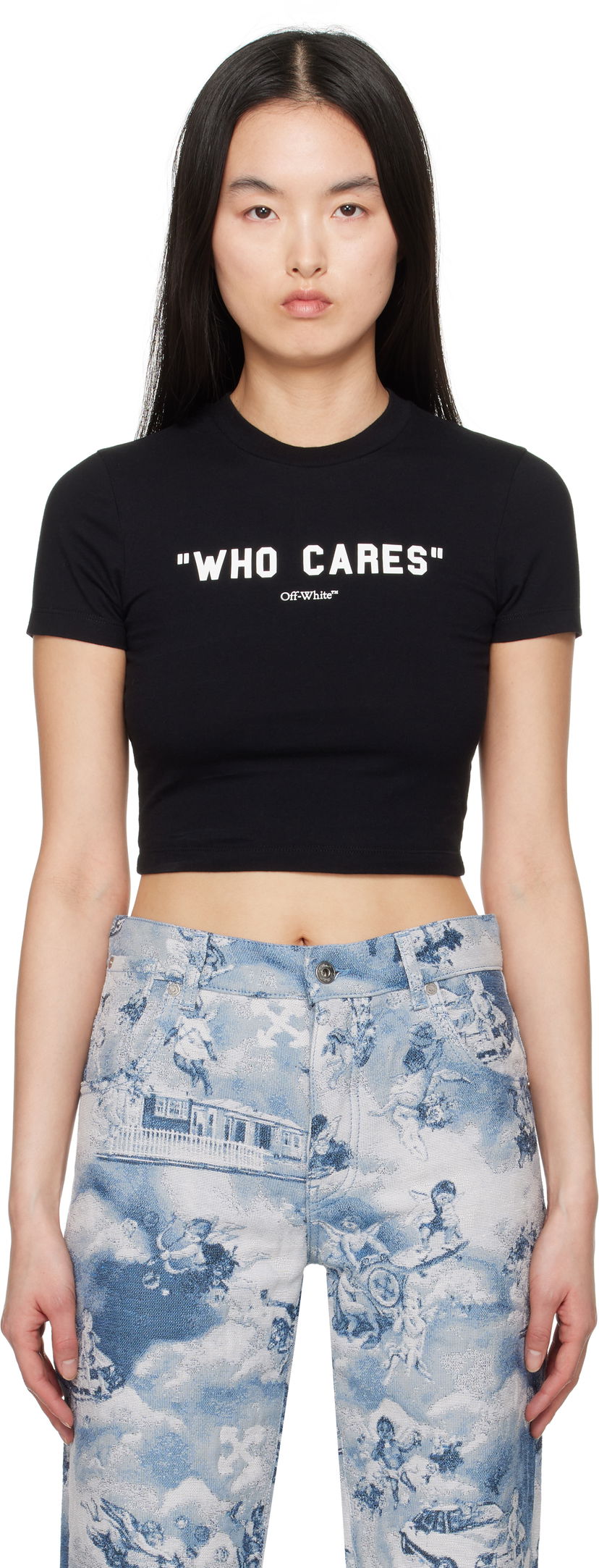 Crop top Off-White Off-White 'Who Cares' Crop T-Shirt Musta | OWAA133S25JER0011001