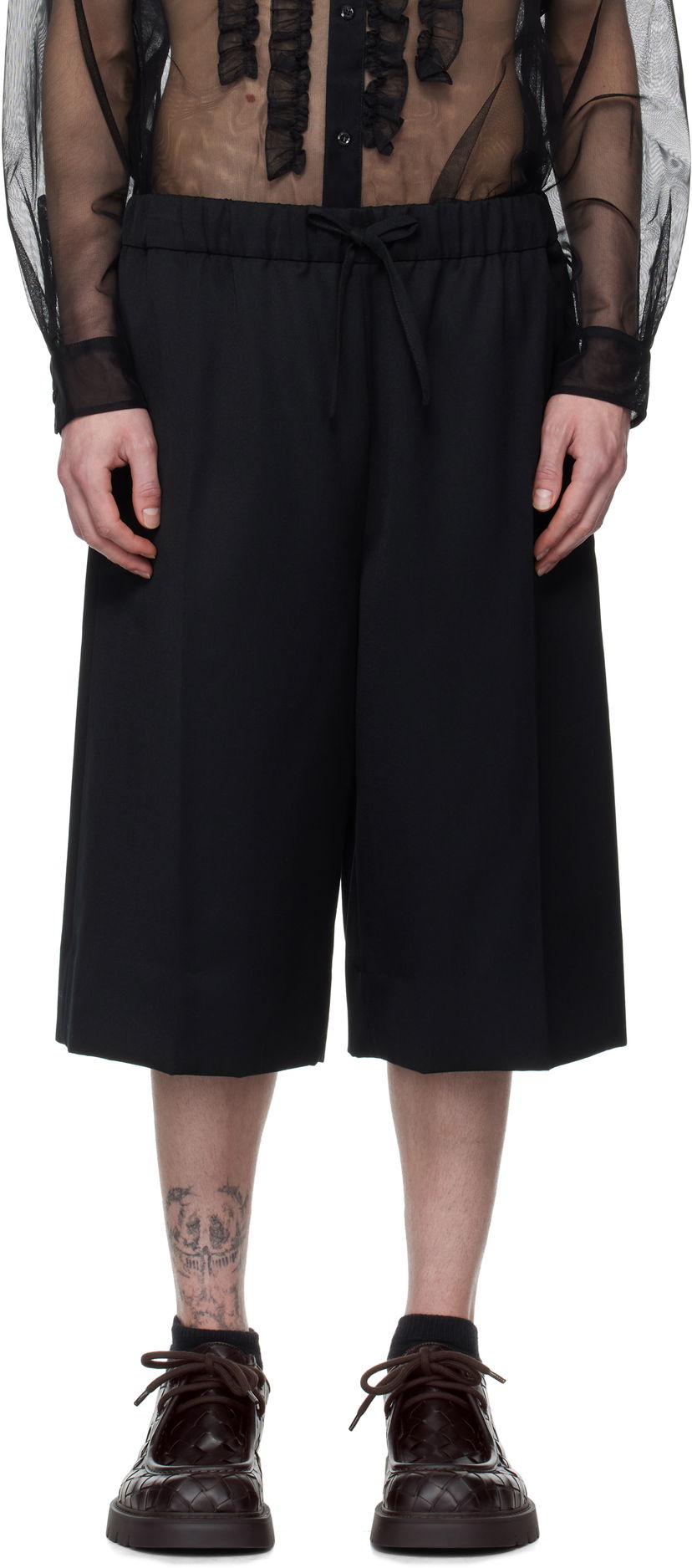 Shortsit Simone Rocha Simone Rocha Wide Leg Long Shorts Musta | 4148D 1217