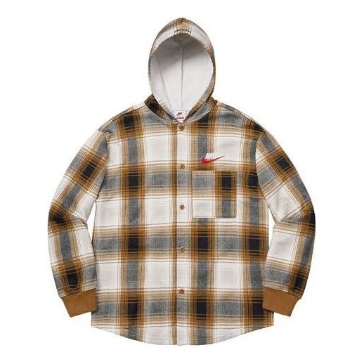 Paita Supreme Nike x  Plaid Hooded Shirt Ruskea | SUP-FW18-519