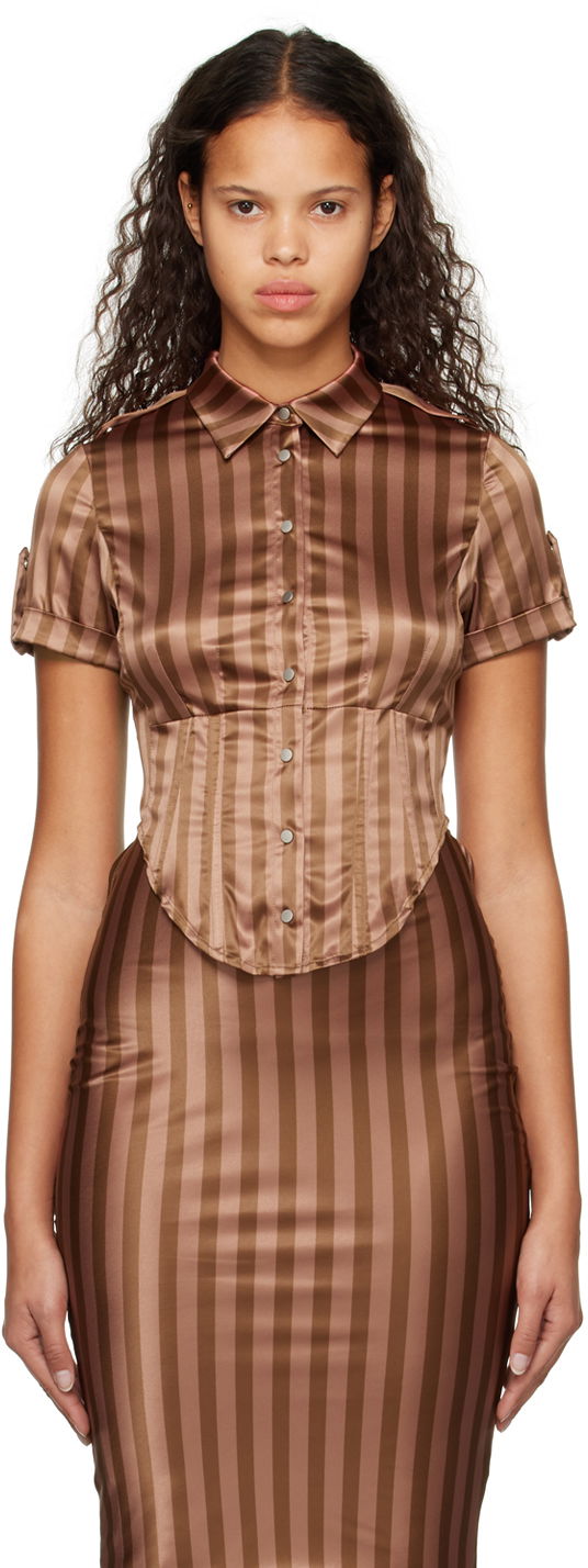 Paita Miaou Miaou Work Capsule Max Striped Shirt Ruskea | 7072SS3DVC