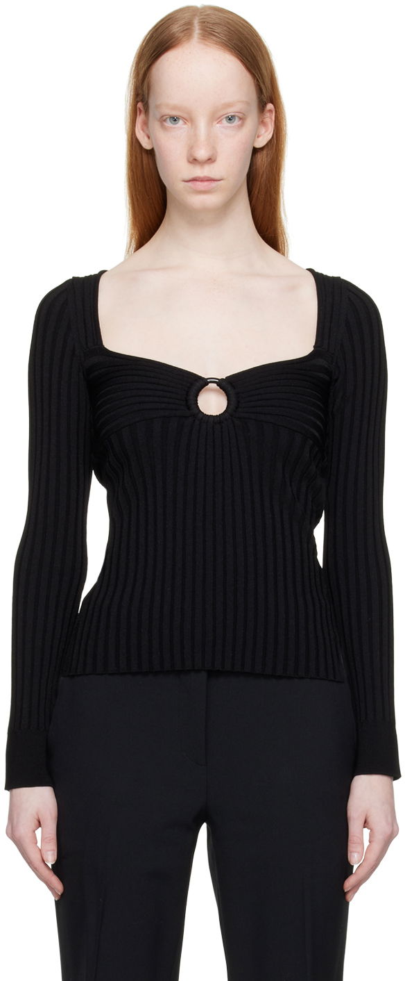 Villapaita Stella McCartney Ribbed Ring Detail Top Musta | 6K02933S2375