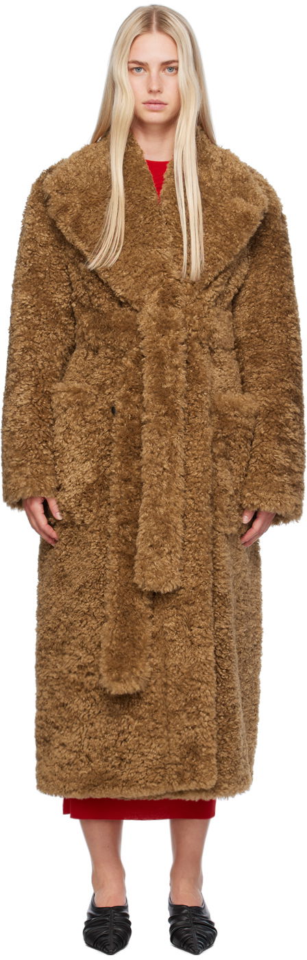 Takit Stella McCartney Stella McCartney Belted Plush Teddy Faux-Shearling Coat Ruskea | 6600883EU901