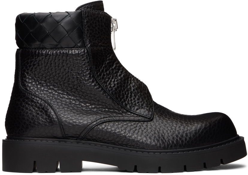 Tennarit ja kengät Bottega Veneta Haddock Textured Leather Front-Zip Woven Collar Ankle Boots Musta | 796449 V4EP0 1000