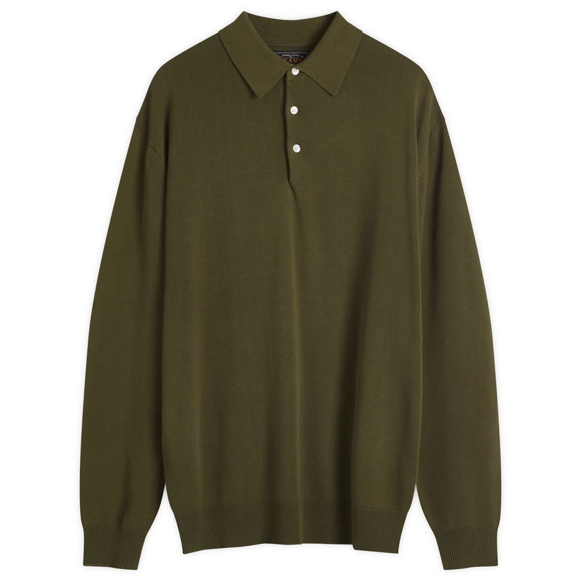 Villapaita BEAMS Beams Plus 12g Knit Long Sleeve Polo Shirt, Size Large Vihreä | 3812-0005-156-67