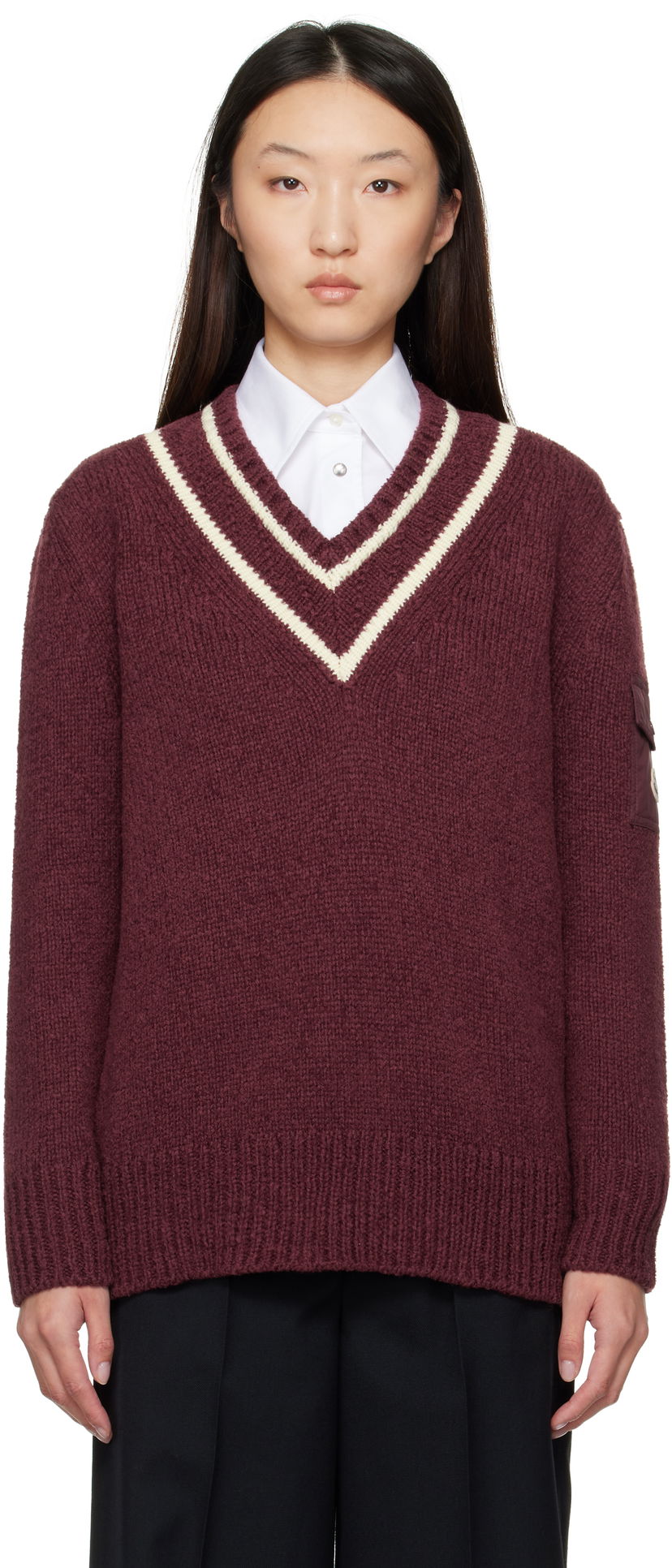Villapaita Moncler Moncler Padded V-Neck Sweater Burgundia | K20939D00001M5493