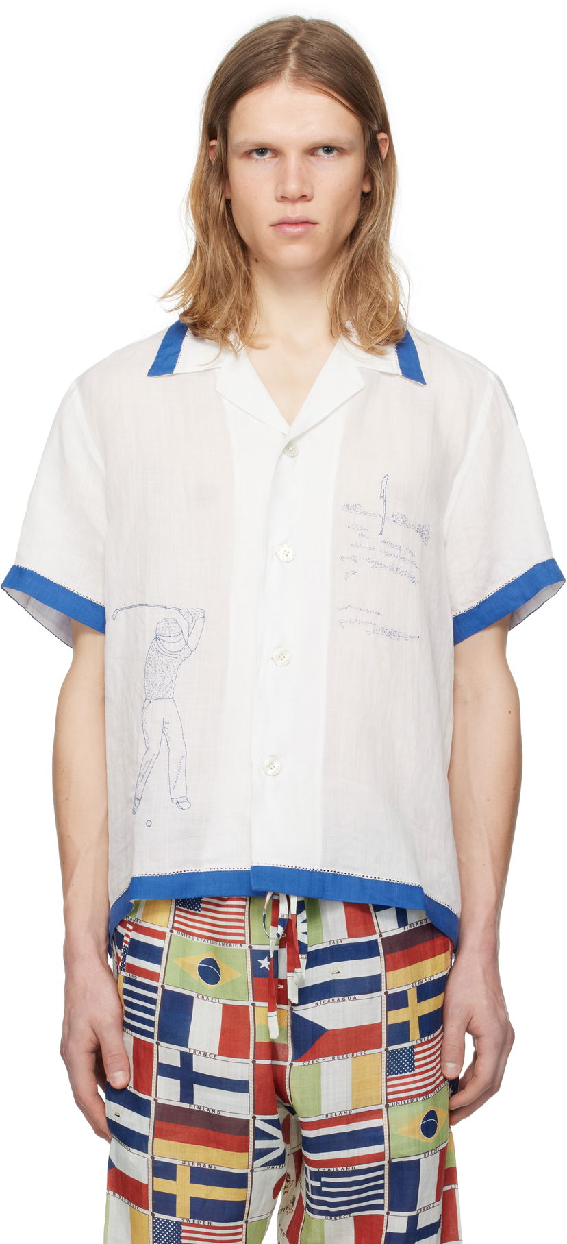 Paita Bode Bode Club Champion Linen Golf Print Shirt Valkoinen | MRS25SH008