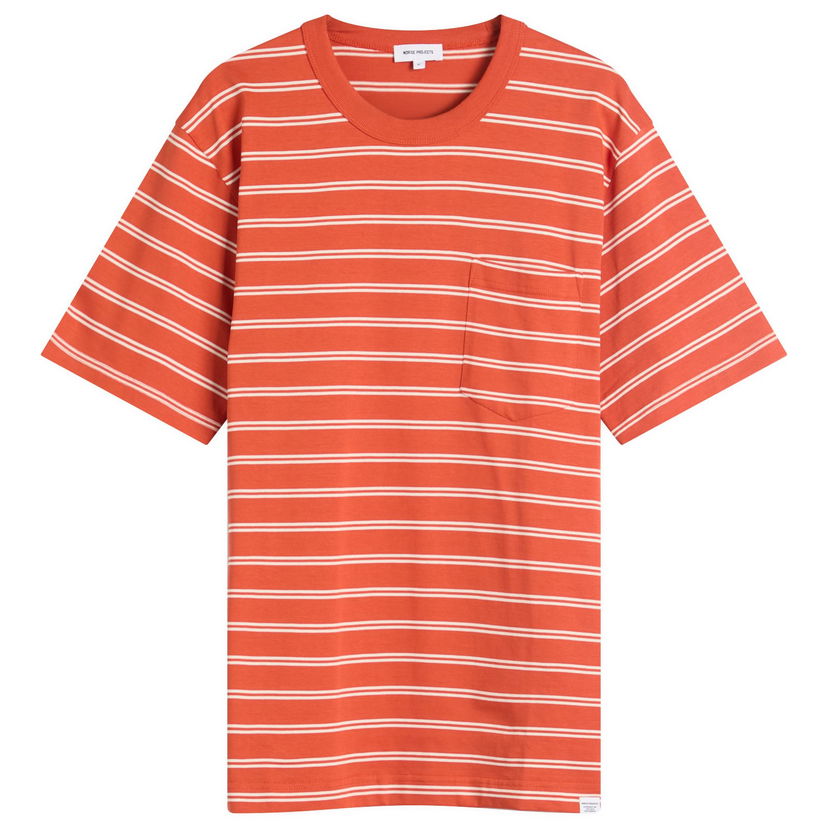 T-paita NORSE PROJECTS Holger Sailor Stripe Pocket Tee, Size L Oranssi | N01-0669-4016