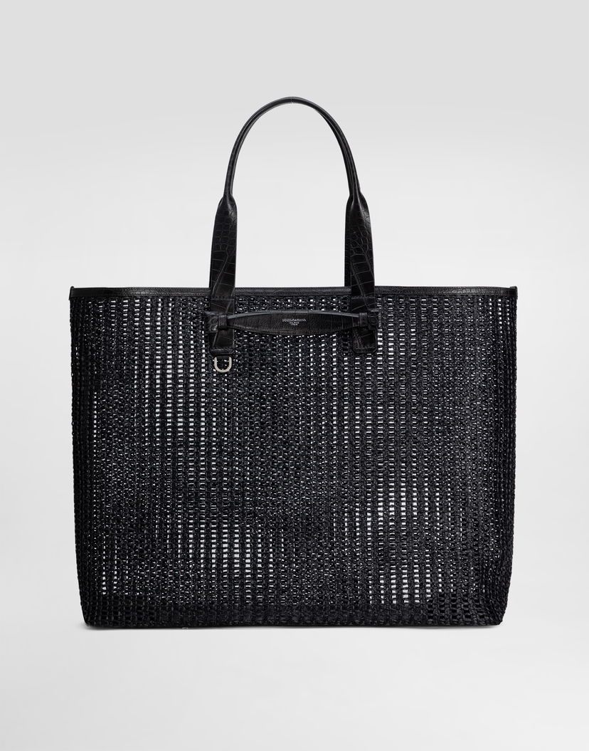 Kangaskassi Dolce & Gabbana Dolce & Gabbana Woven Mesh and Calfskin Shopper Musta | BM2453A9O948B956