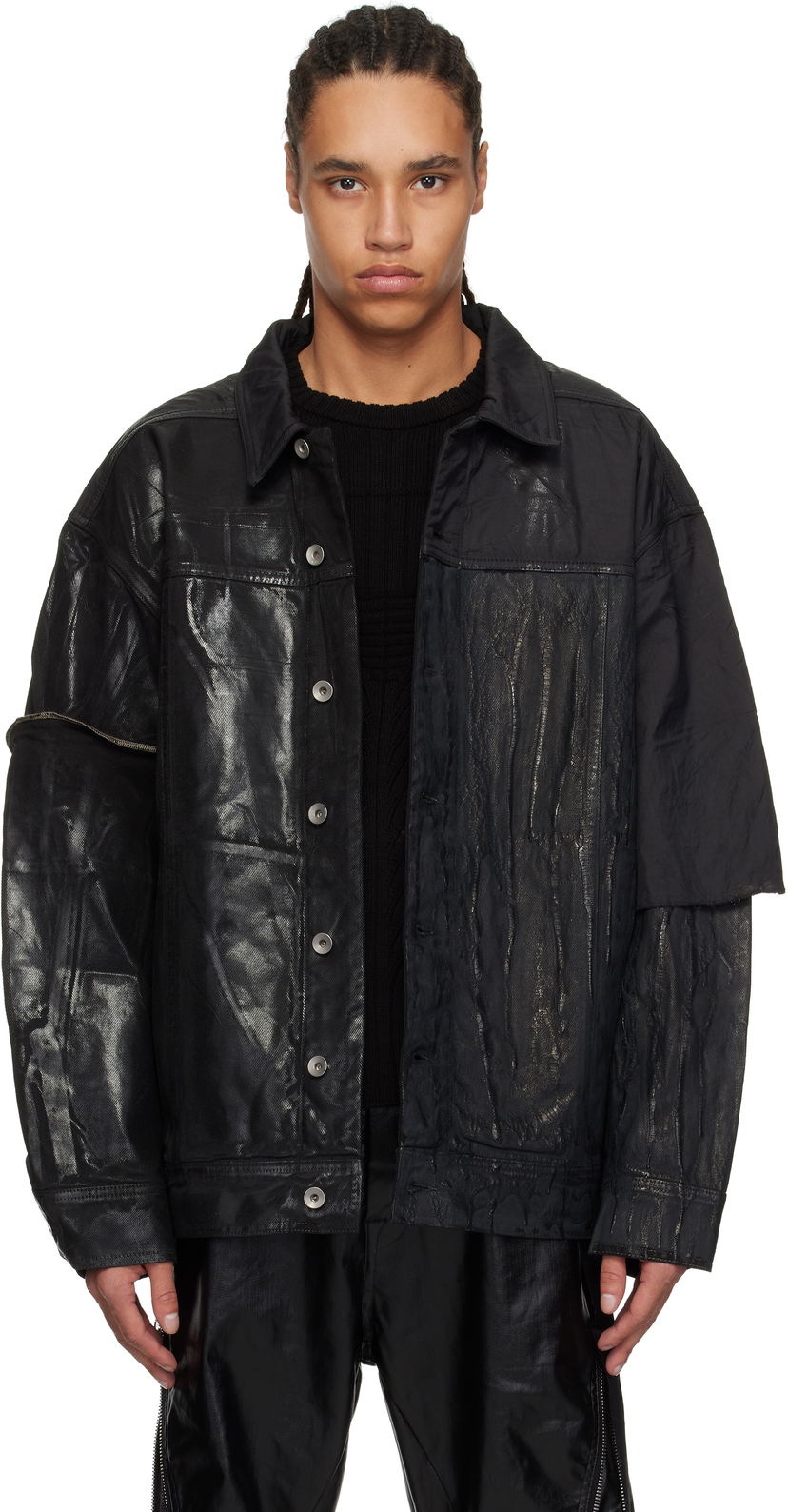 Takki Rick Owens Rick Owens DRKSHDW Hollywood Jumbo Worker Denim Jacket Musta | DU01E3761 COMW1