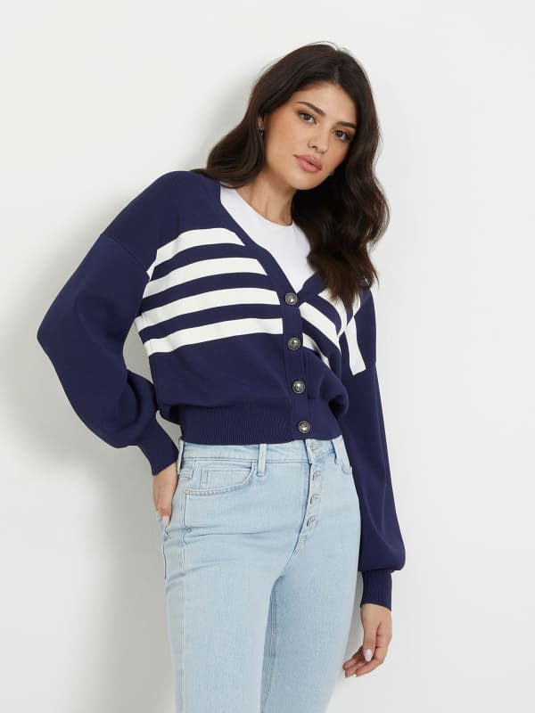 Villapaita GUESS Logo Embroidery Cardigan Tummansininen | W4GR40Z3DY0, 0