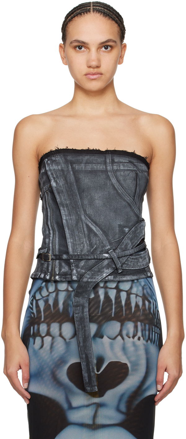 Tankkitoppi Ottolinger Ottolinger Zip Denim Corset Top Harmaa | 1704812