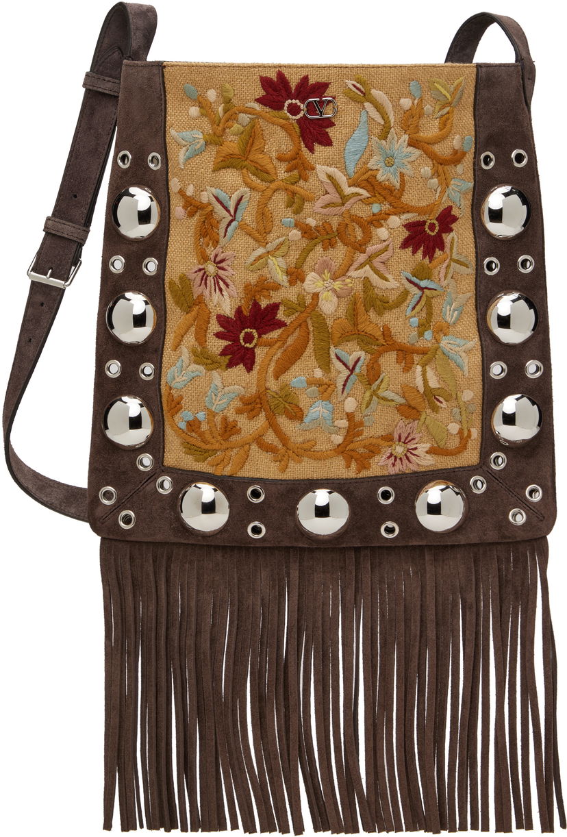 Olkalaukku Valentino Valentino Garavani Nellcôte Fringe Embroidered Shoulder Bag Ruskea | 6W2B0R33GRT