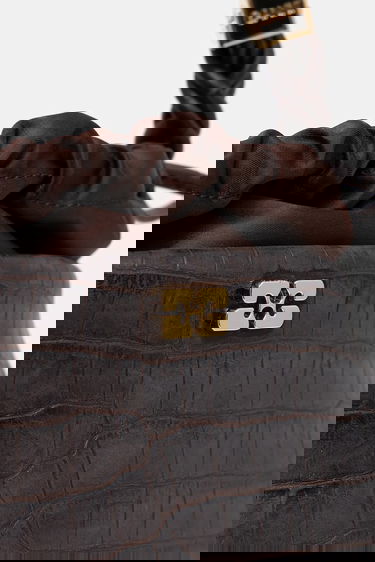 Käsilaukku GANNI Bou Braided Handle Crocodile-Embossed Drawstring Bucket Bag Ruskea | A6697, 3