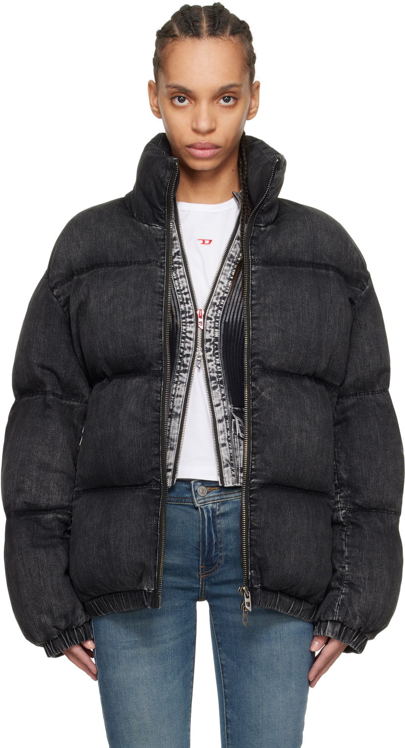 Puffer takki Diesel Diesel W-Mons-A Denim Puffer Jacket Musta | A16077 0ABCB
