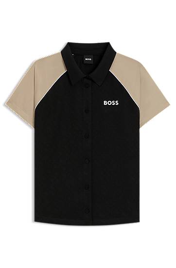 Paita BOSS BOSS Active Button-Up Top with Monogram Jacquard Fabric Musta | 50544191