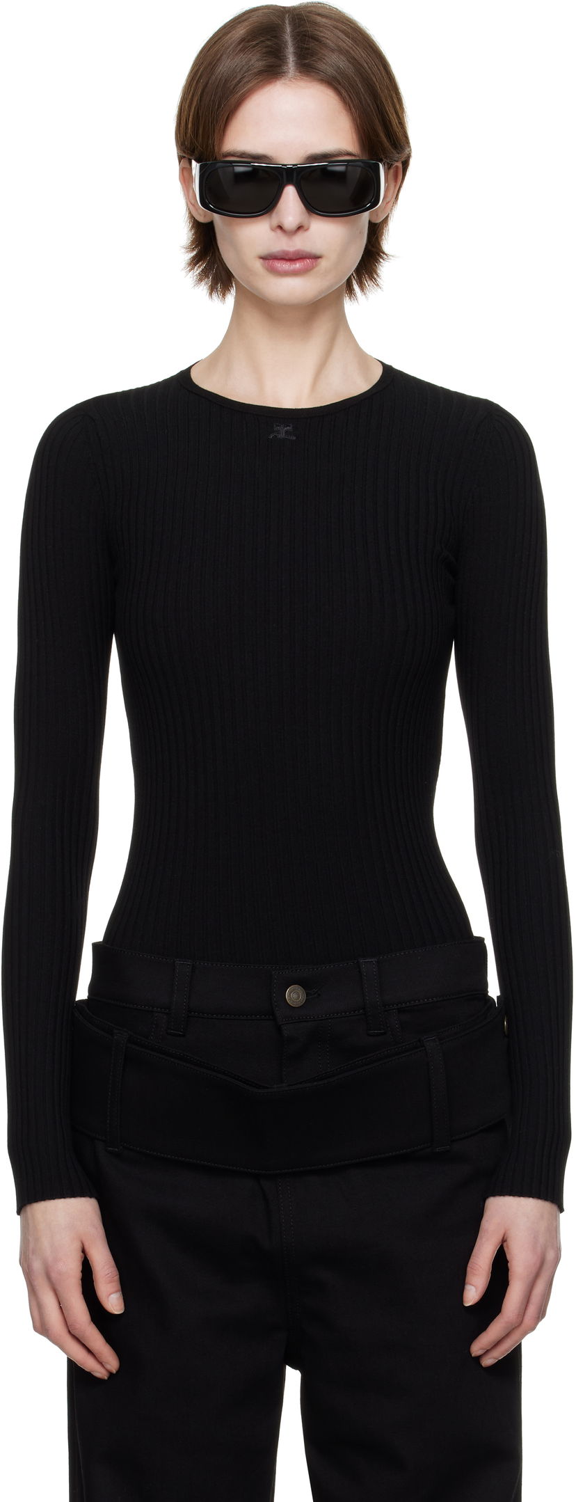 Villapaita Courrèges Courrèges Knitted Ribbed Sweater Musta | 125MPU105FI0001