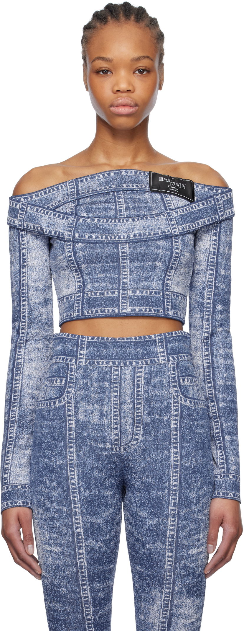 Verryttelypuku Balmain Balmain Denim Off-Shoulder Top Sininen | EF1AO385KH80