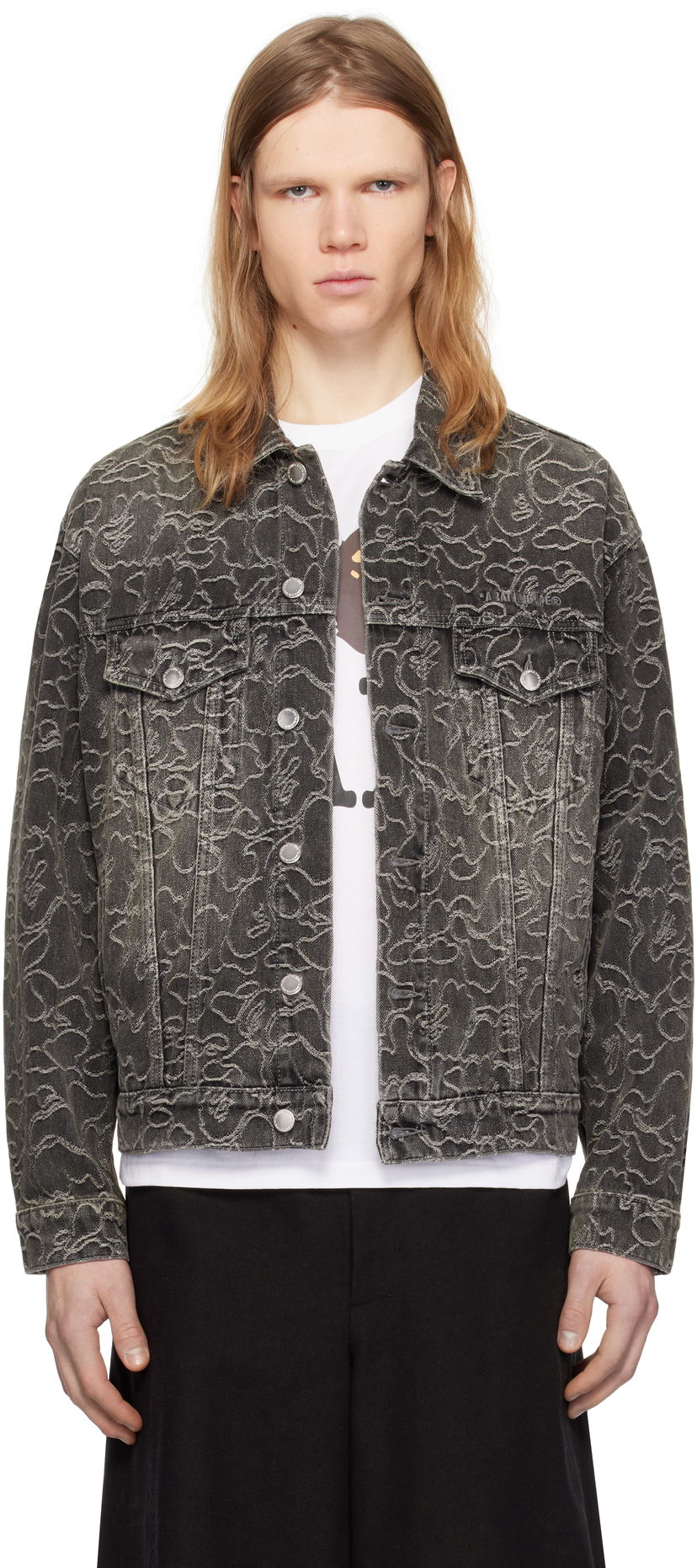 Bomber-takki BAPE Line Camo Jacquard Denim Jacket Musta | 001LJK801326M