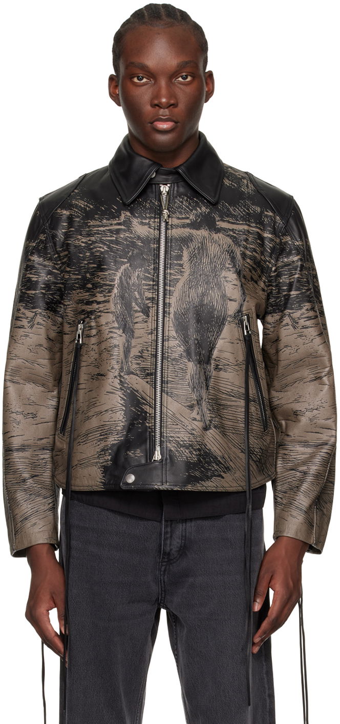 Takki Eytys EYTYS Dixon Printed Leather Jacket Harmaa | A300002