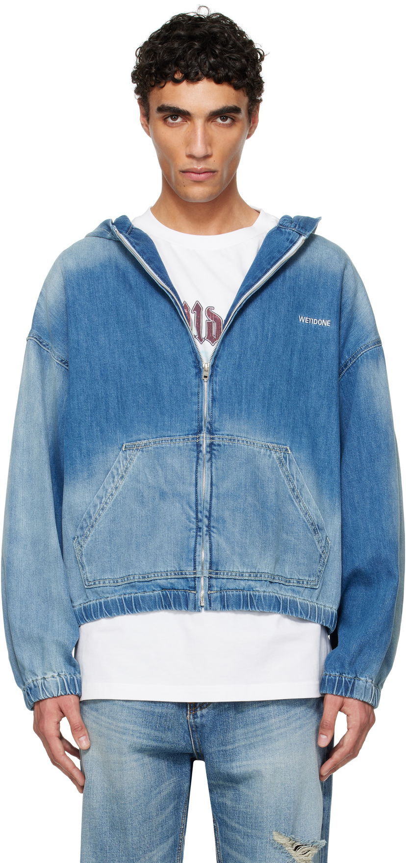 Takki We11done We11done Zip-Up Denim Hoodie Sininen | WD-DJ1-25-317-U-BL