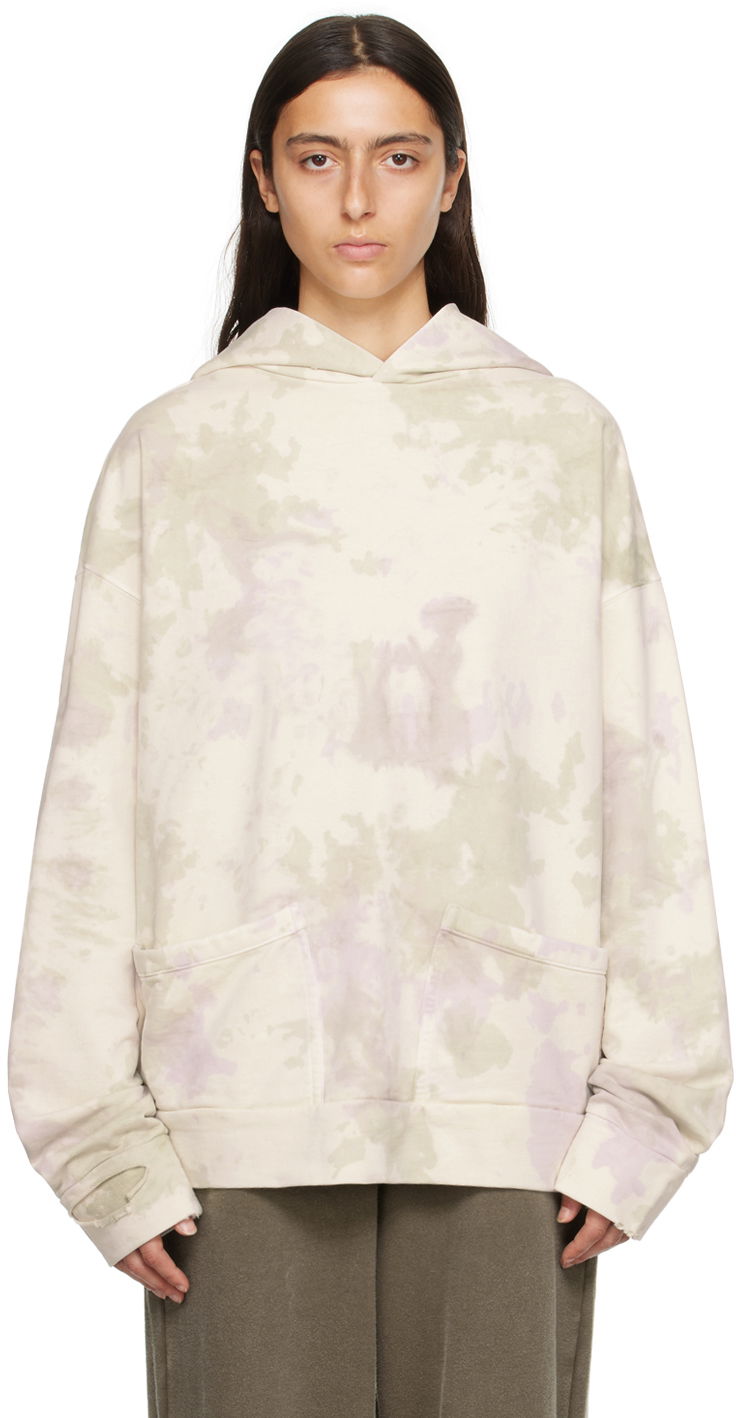 Huppari We11done Distressed Hoodie Beige | WD-TH3-23-758-U-IV