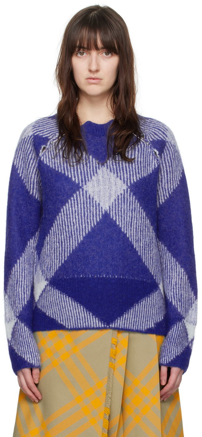 Villapaita Burberry Check Sweater Sininen | 8076250