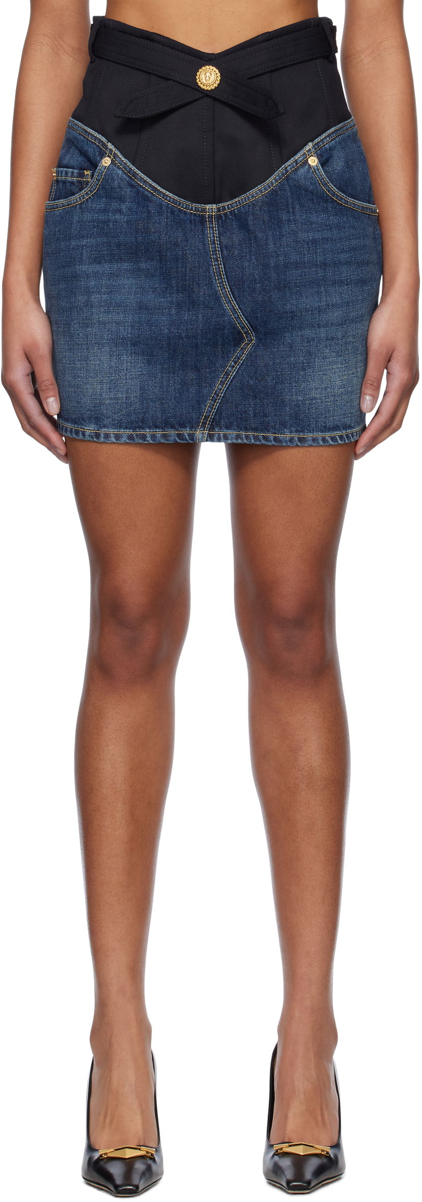 Hame Balmain Balmain Crêpe and Denim Miniskirt Sininen | EF1LBA56DF25