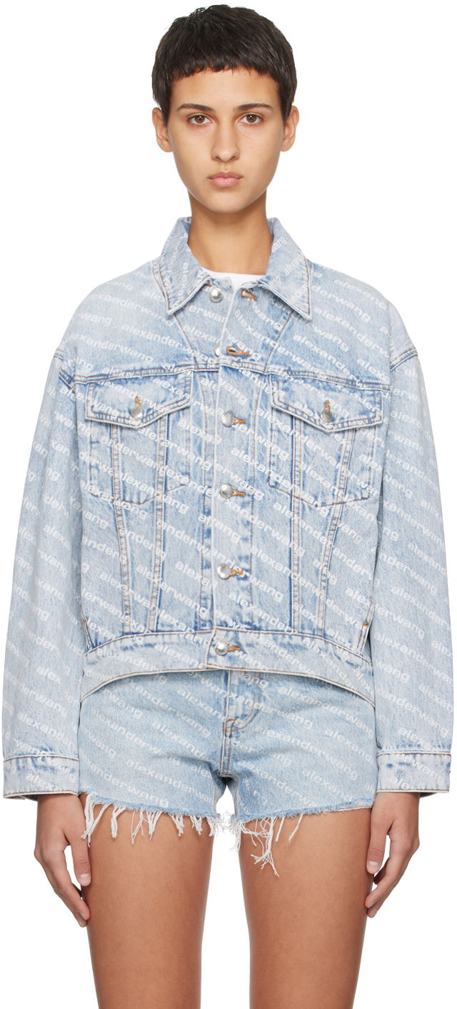 Takki Alexander Wang Falling Back Allover-Logo Denim Jacket Sininen | 4DC2202756