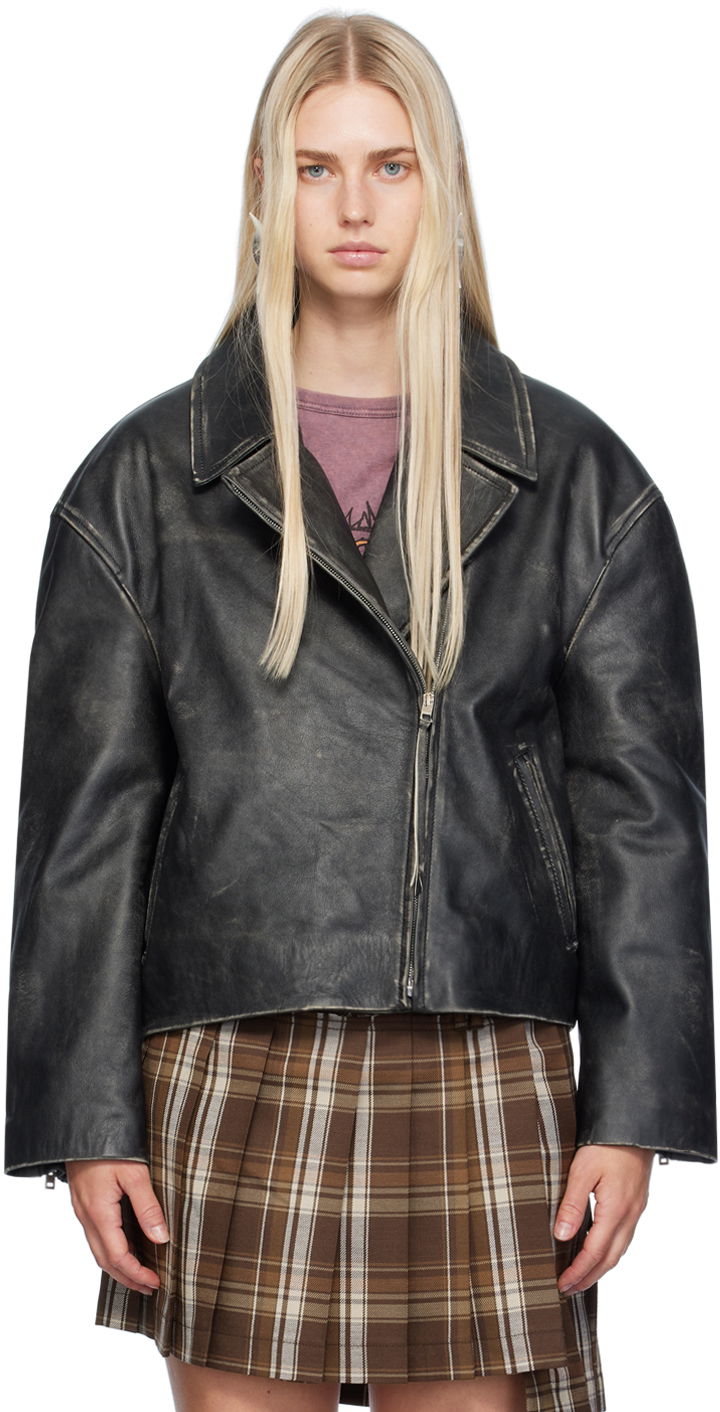 Takki Acne Studios Studios Distressed Leather Jacket Musta | A70183-