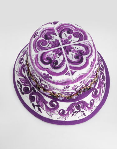 Hattu Dolce & Gabbana Dolce & Gabbana Majolica-Print Bucket Hat with Jewels Violetti | FH671ZFPFSUIP3TN, 1