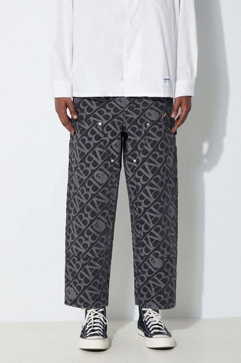 Cargo housut BAPE A Bathing Ape Metal One Point Double Knee Denim Work Pants Musta | 1J80150052