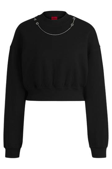 Villapaita BOSS Cropped Sweatshirt with Detachable Chain Musta | 50530446