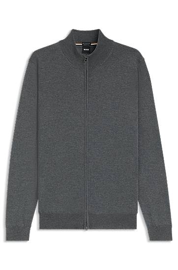 Villapaita BOSS Virgin Wool Zip-Up Cardigan with Embroidered Logo Harmaa | 50476347