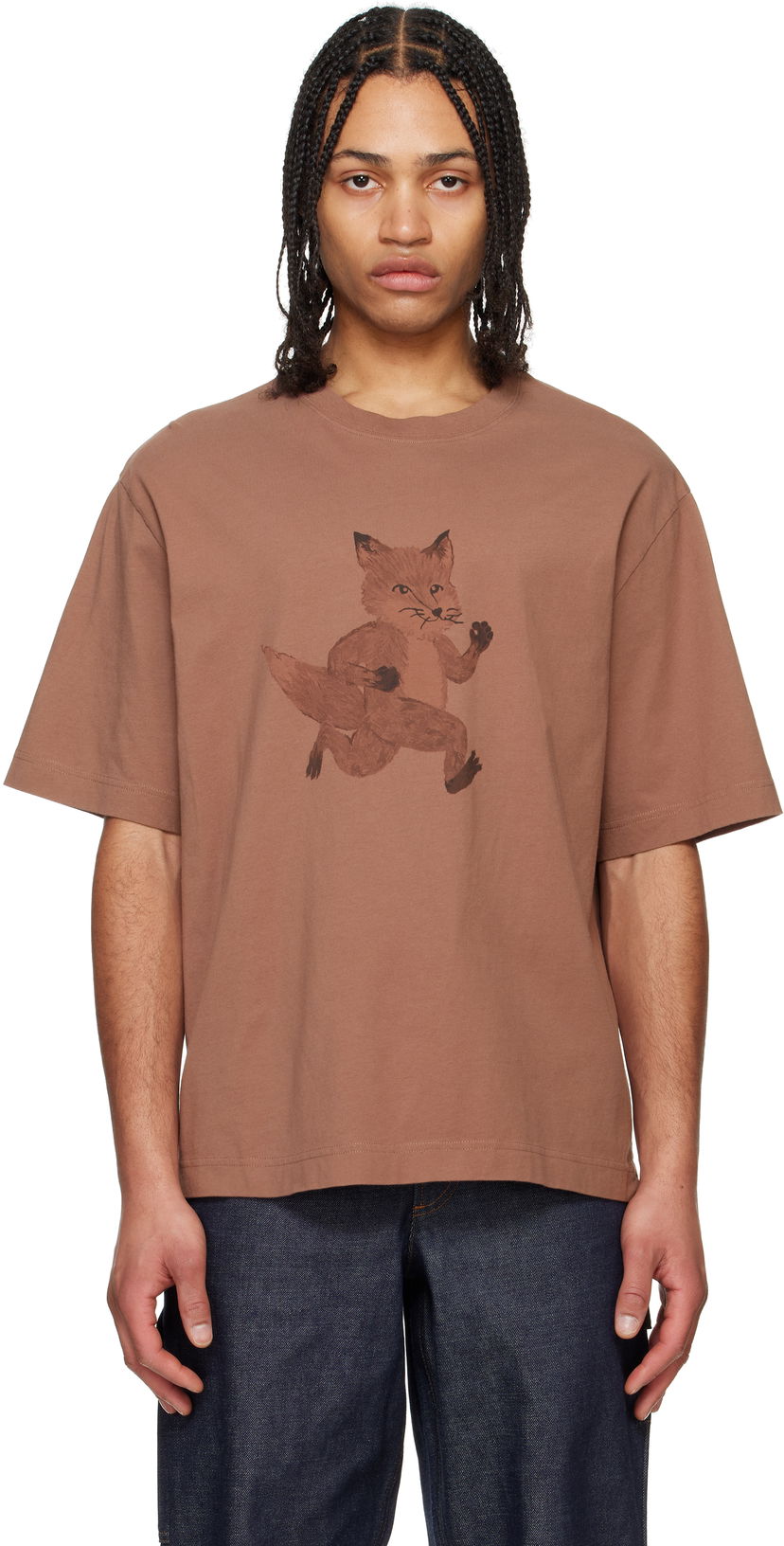 T-paita MAISON KITSUNÉ Maison Kitsuné Speedy Fox Print Oversize T-Shirt Ruskea | OM00109KJ0008