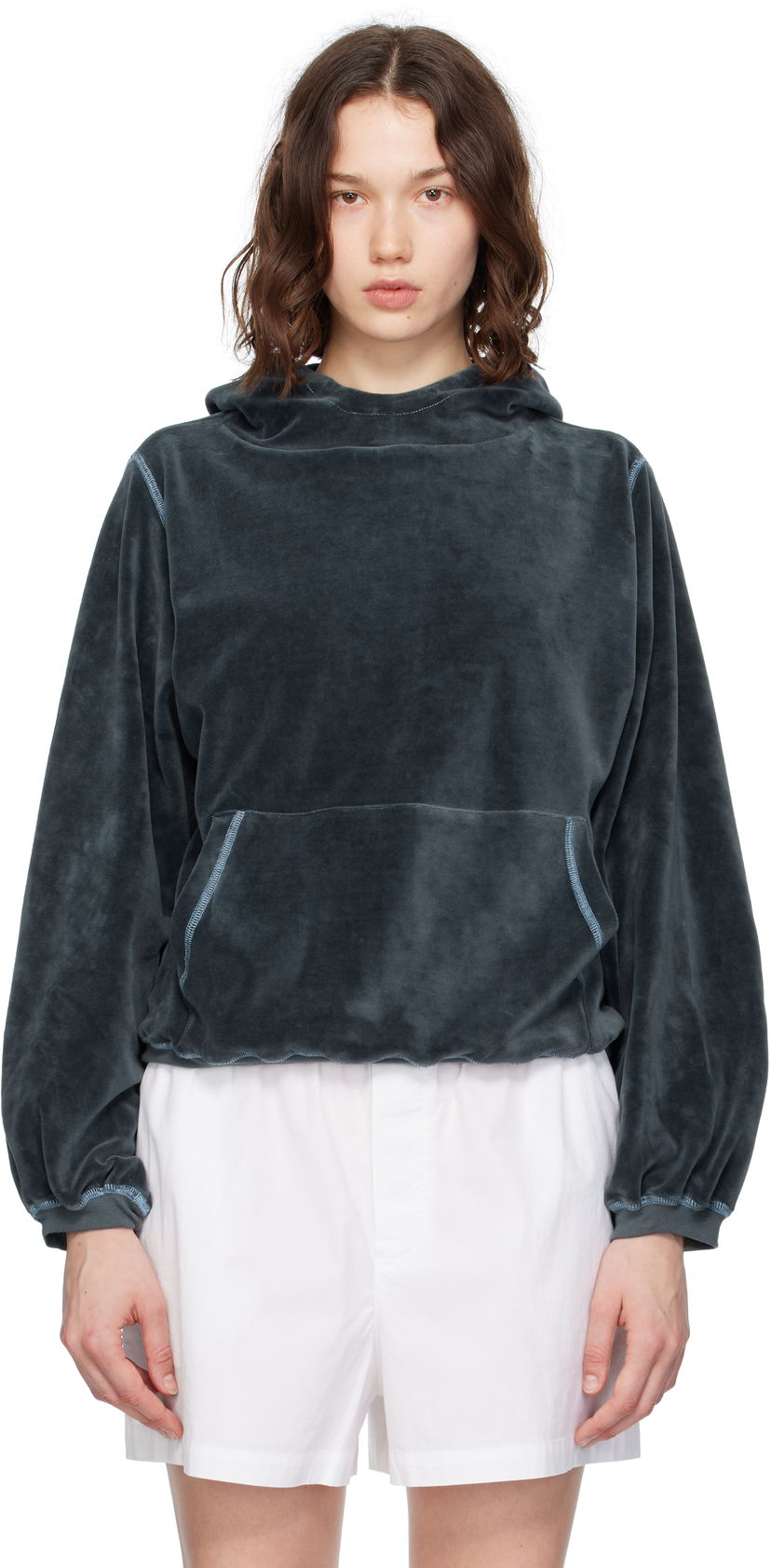Huppari Baserange Baserange Pillow Velour Hoodie Harmaa | FPIH-VE-SU25
