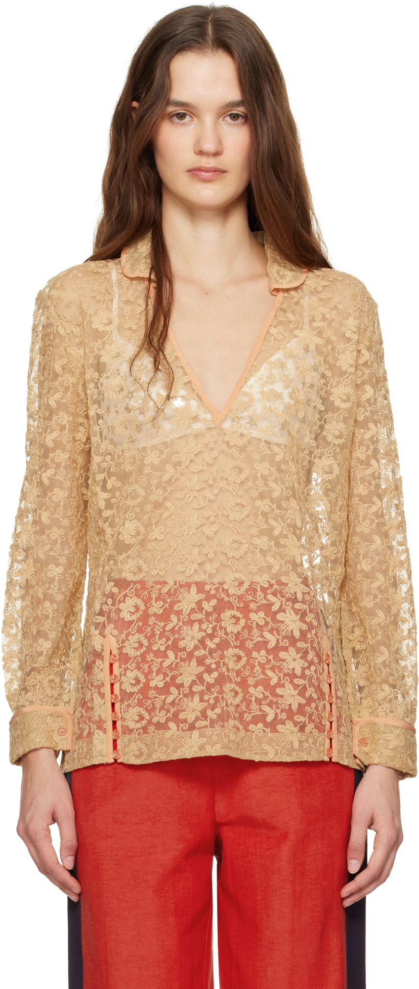 Paita Bode Lace Blouse Beige | WRF24SH005