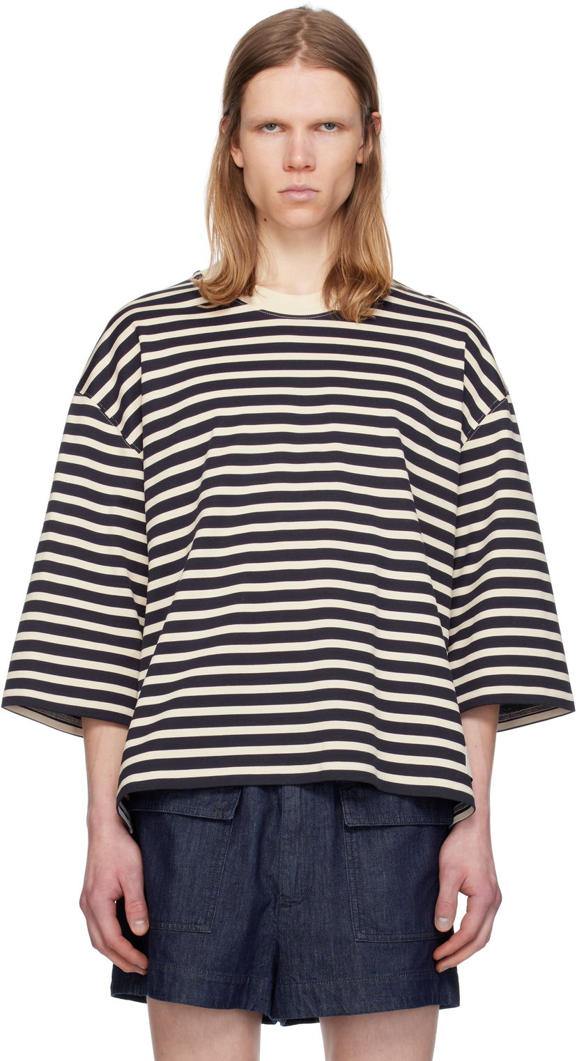 T-paita AMI AMI Paris Loose Fit Striped T-Shirt Musta | UTS056.JE0121