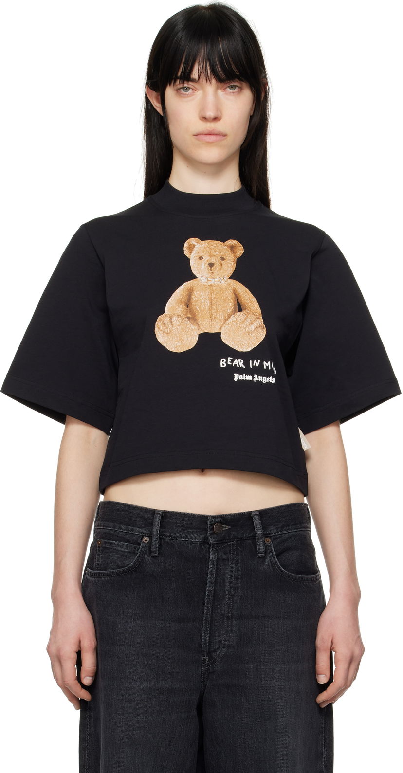 Crop top Palm Angels Palm Angels 'Bear In Mind' Cropped T-Shirt Musta | PWAA020S25JER0051060