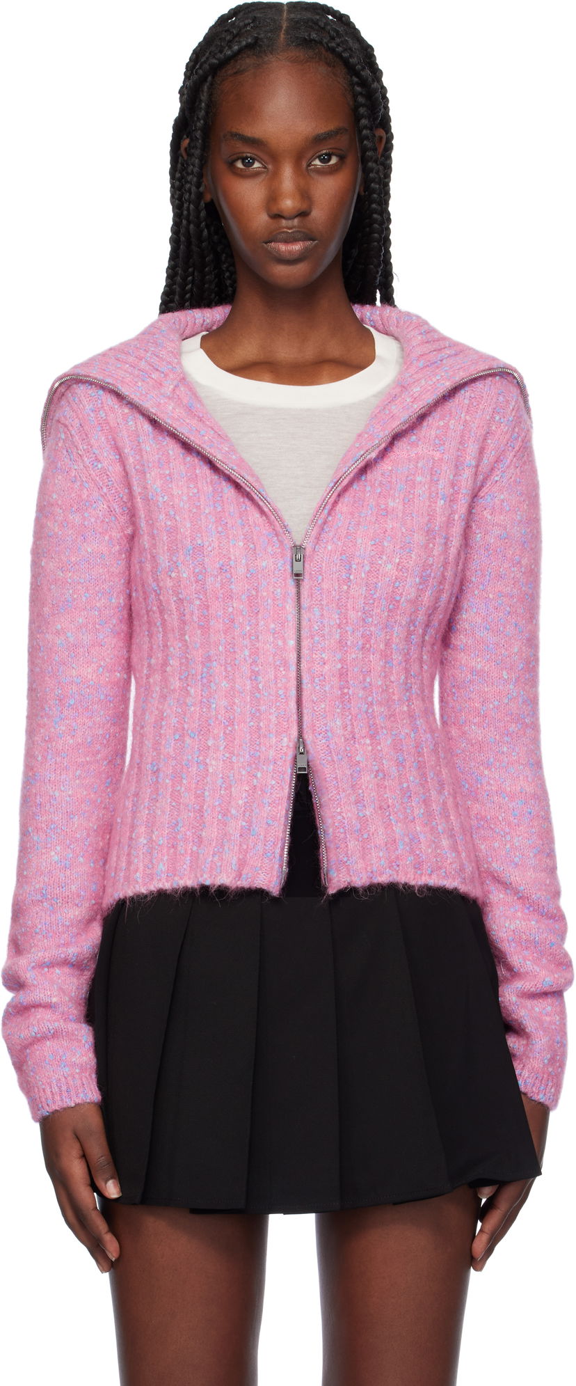 Villapaita GANNI Speckled Knit Zip Cardigan Vaaleanpunainen | K2331
