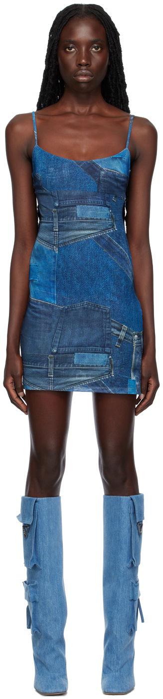 Mekko Miaou Miaou Anya Denim Print Mini Dress Sininen | 5026PM1DEN