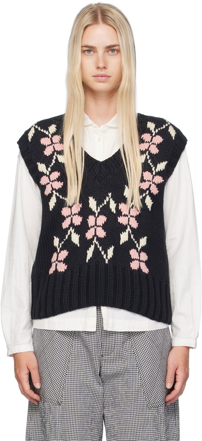 Liivi YMC YMC Heidi Floral Knit Vest Musta | Q8WMA