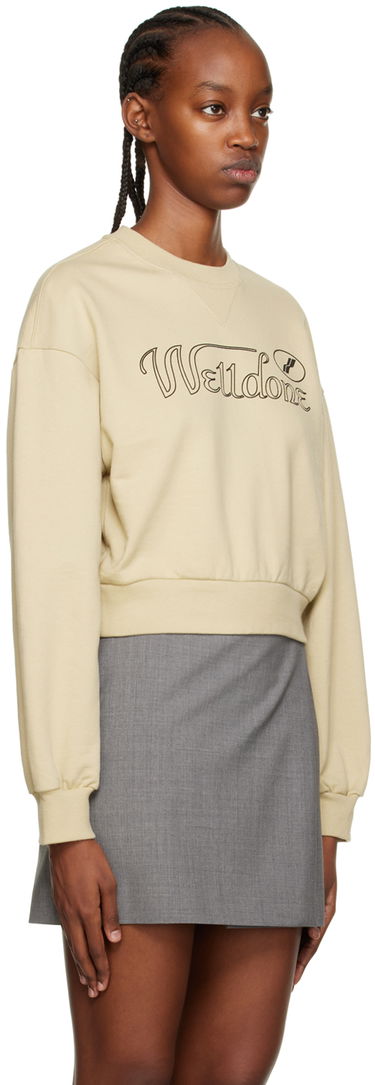 Huppari We11done Cursive Crop Sweatshirt Beige | WD-TS3-22-860-W-BG, 1
