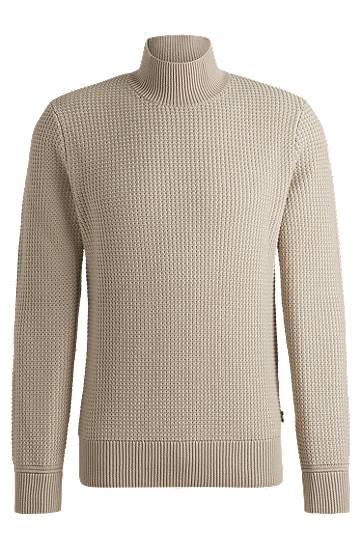 Villapaita BOSS Mock-Neck Cotton-Blend Sweater Beige | 50526833