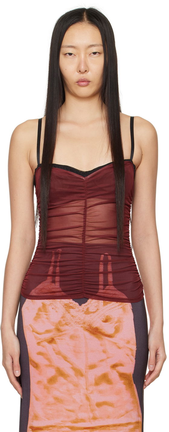 Tankkitoppi Miaou Miaou Renzo Ruched Mesh Tank Top Punainen | 7064PM1RUS