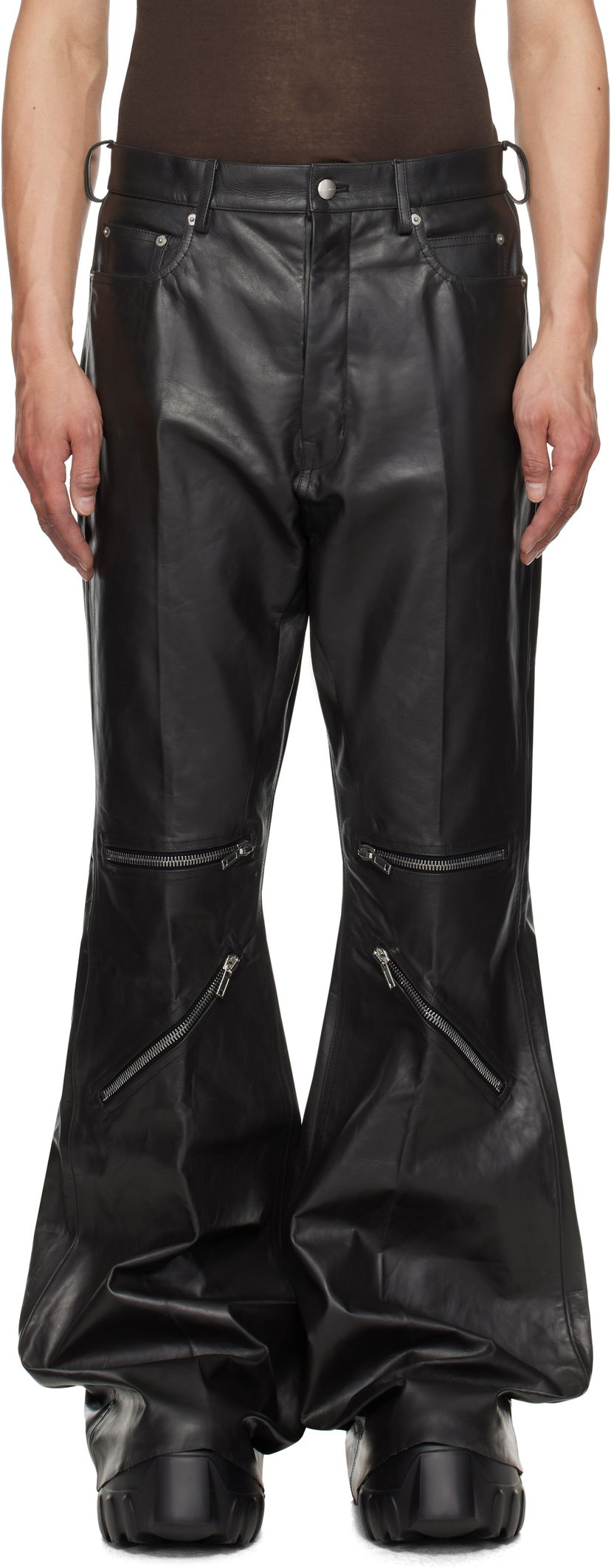 Housut Rick Owens Rick Owens Hollywood Bolan Cargo Leather Pants Musta | RU01E5336 LTP