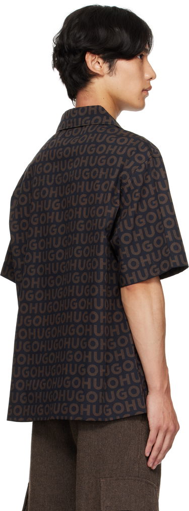 Paita BOSS Oversized-Fit Printed Cotton Poplin Shirt Vihreä | 50545377, 3
