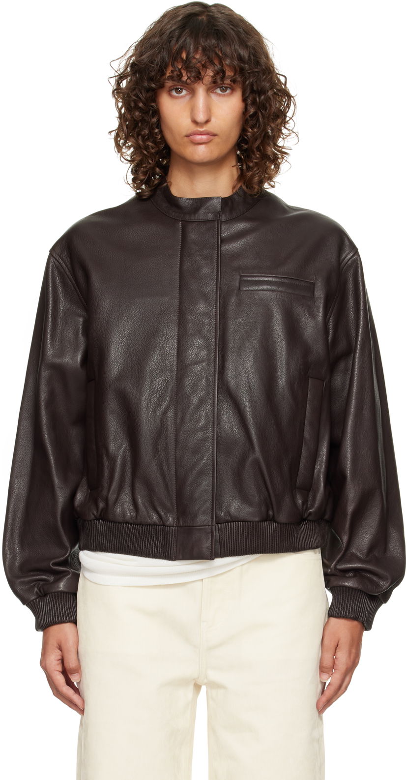 Bomber-takki Loulou de Saison Loulou de Saison Marlow Leather Bomber Jacket Ruskea | MARLOW