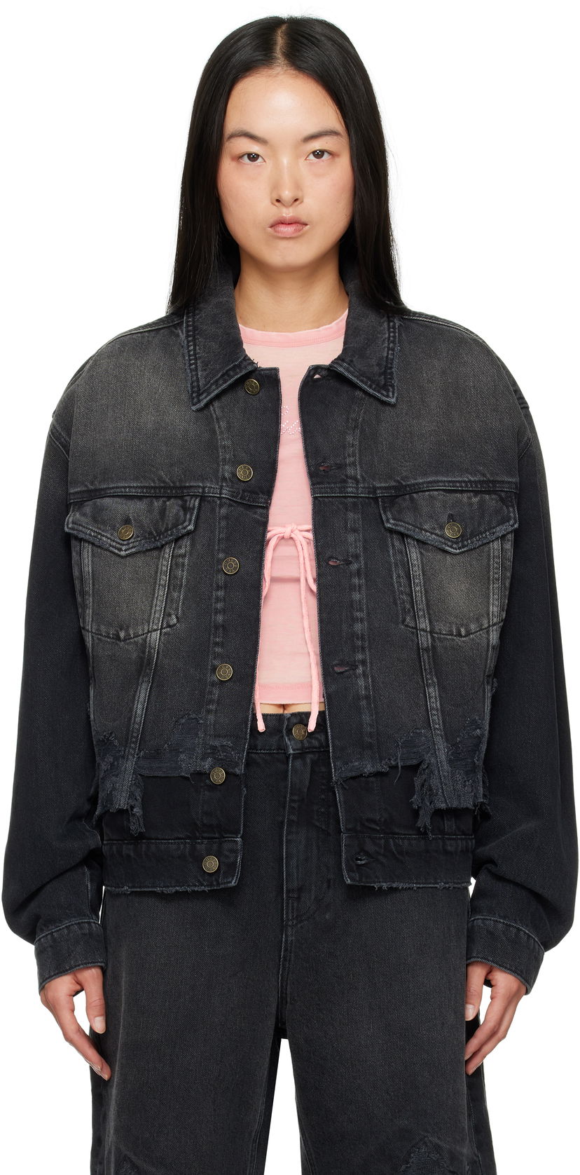Takki GUESS Distressed Denim Jacket Musta | M4BN50D57F3
